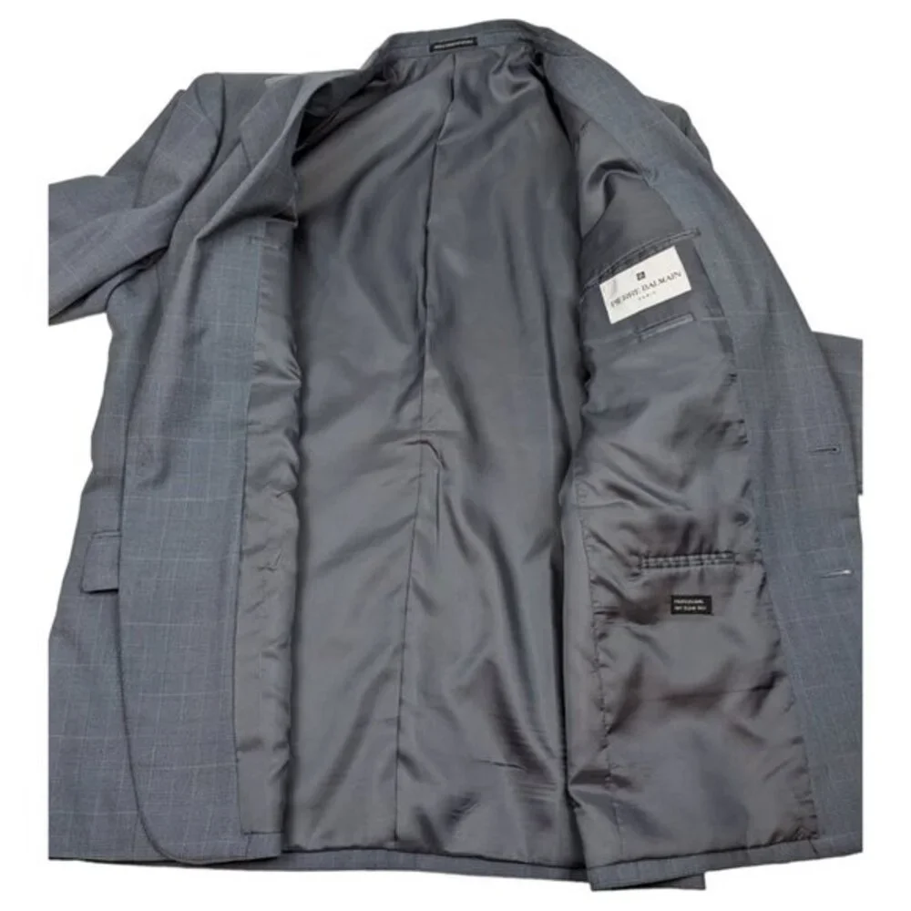 Pierre Balmain Paris Marseille Gray‎ Plaid Suit Jacket Single-breasted 46L